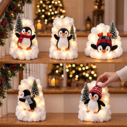 🐧✨ Penguin Christmas Balcony Railing Decor with LED Lights 🎄