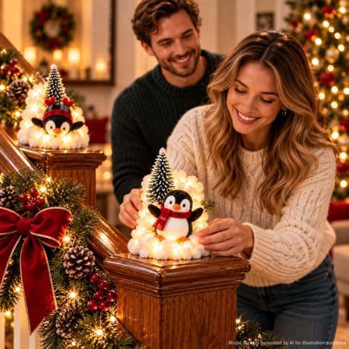 🐧✨ Penguin Christmas Balcony Railing Decor with LED Lights 🎄