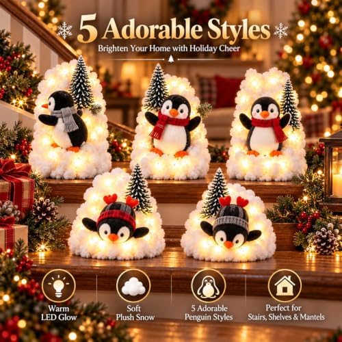 🐧✨ Penguin Christmas Balcony Railing Decor with LED Lights 🎄
