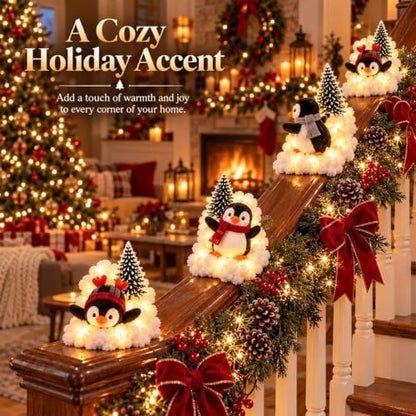 🐧✨ Penguin Christmas Balcony Railing Decor with LED Lights 🎄
