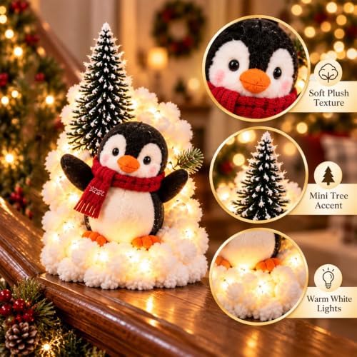 🐧✨ Penguin Christmas Balcony Railing Decor with LED Lights 🎄