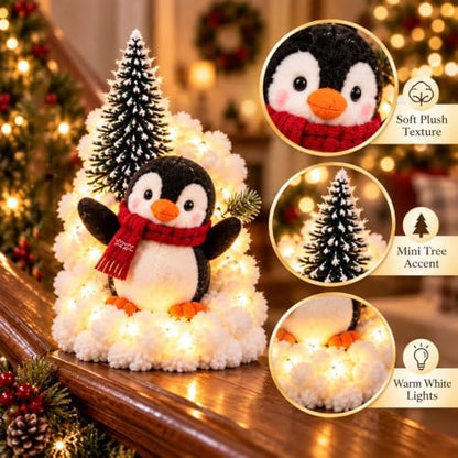 🐧✨ Penguin Christmas Balcony Railing Decor with LED Lights 🎄