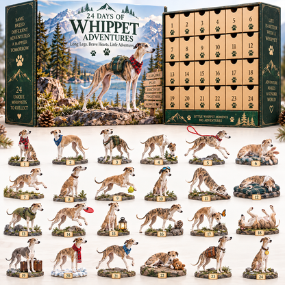 🐾 24 Days of Whippet Adventures – Christmas Advent Calendar | 24 Unique Dog Collectible Figurines