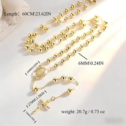 Fashion Hollow Virgin Guadalupe Prayer Bead Cross Necklace