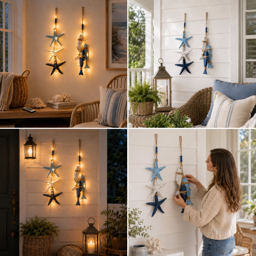 Coastal Wooden Hanging Wall Decor with LED Lights