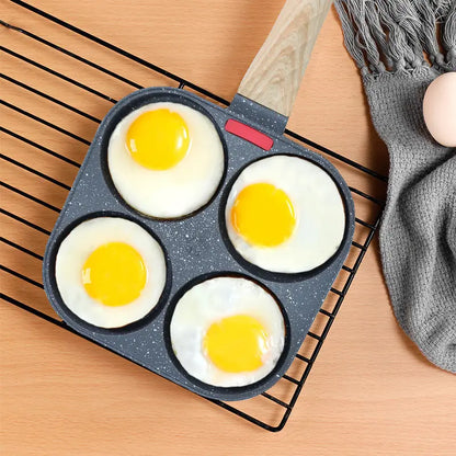 Non-Stick 4-in-1 Breakfast Pan for Frying Eggs, Hamburgers & Scrambled Eggs - Multi-Functional, Fast Heating, Durable, Easy Clean, Space-Saving, Eco-Friendly, with Silicone Strips & Tempered Glass Lid