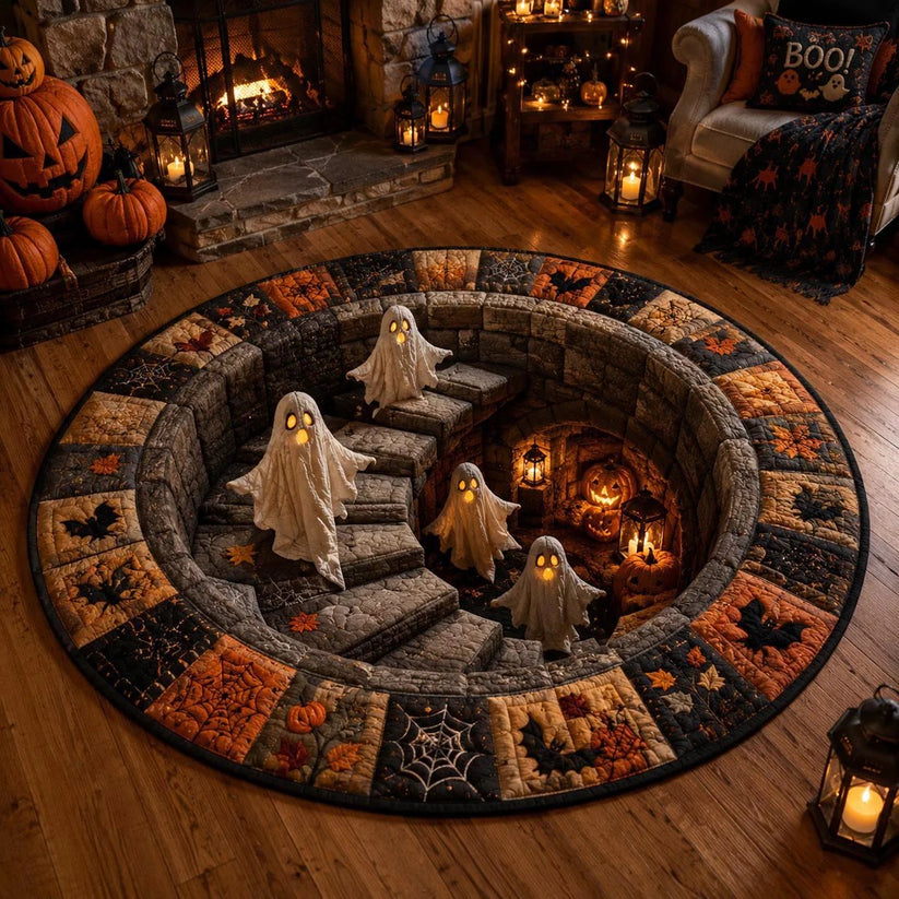 3D Skeleton Vortex Quilted Round Halloween Rug