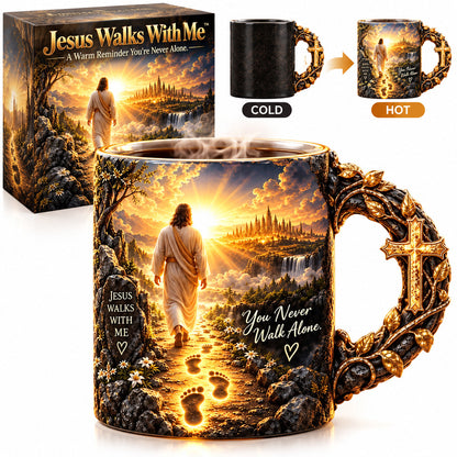 🔥 Last Day 49% OFF - 🔥✝️ Need a Little Faith With Your Coffee?! ☕ Jesus Walks With Me Heat-Reveal Mug – A Warm Reminder You're Never Alone!