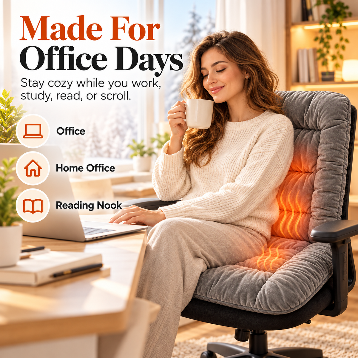 🔥🪑 Cozy Heated Office Chair Cushion ✨ Plush Quilted Seat & Back Warmer with Remote Control ⏱️❄️ Soft Comfort for Home & Office 💖🌈 6 Colors Available!