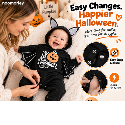 🎃 Baby’s First Halloween Bat Romper – Cute Winged Hooded One-Piece Costume