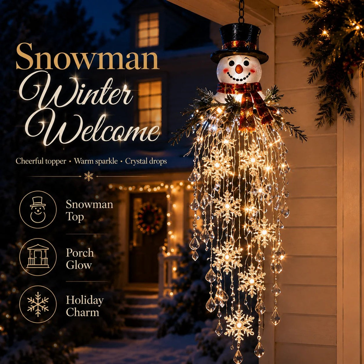 ❄️Crystal Cascade Christmas Light – Hanging Snowflake & Crystal LED Porch Décor ✨