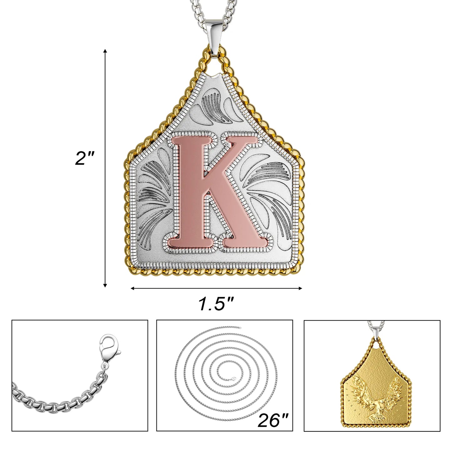 A-Z Letter Pendant Necklace - 22inch Stainless Steel
