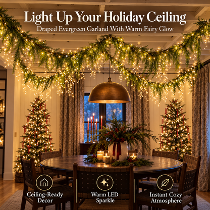 🎄 Pre-Lit Christmas Garland with Warm White Fairy Lights