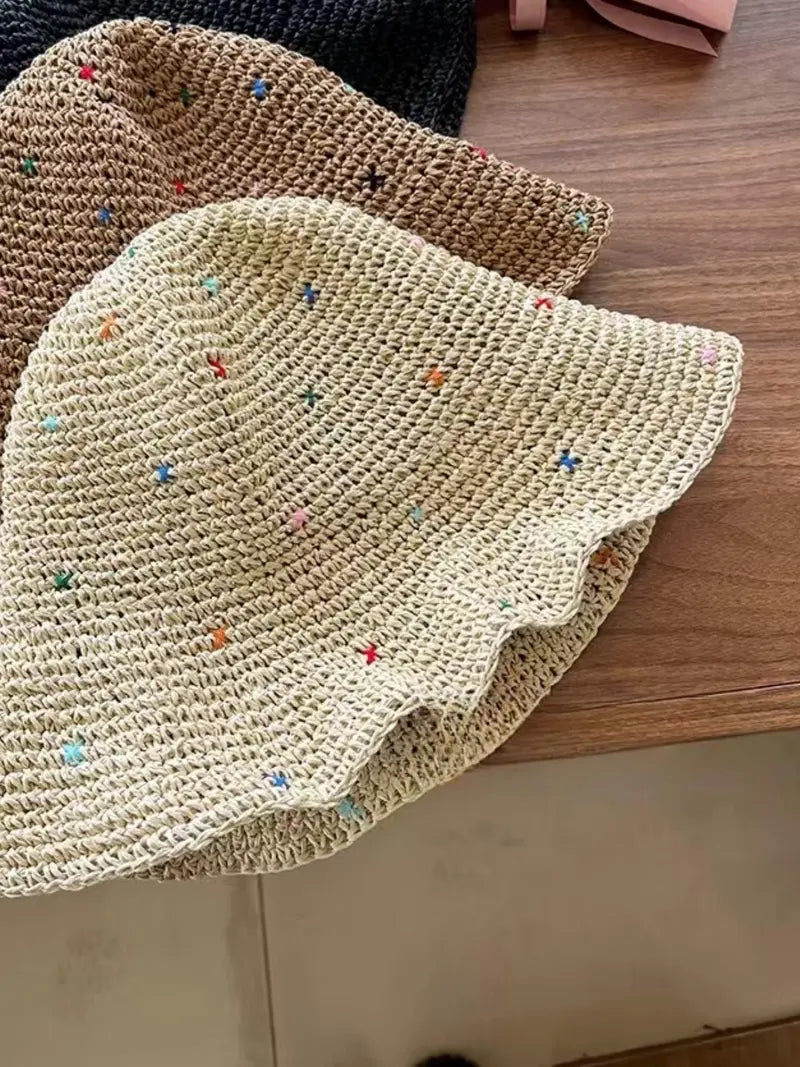 Colorful Rafia Wide Brim Straw Sun Hat