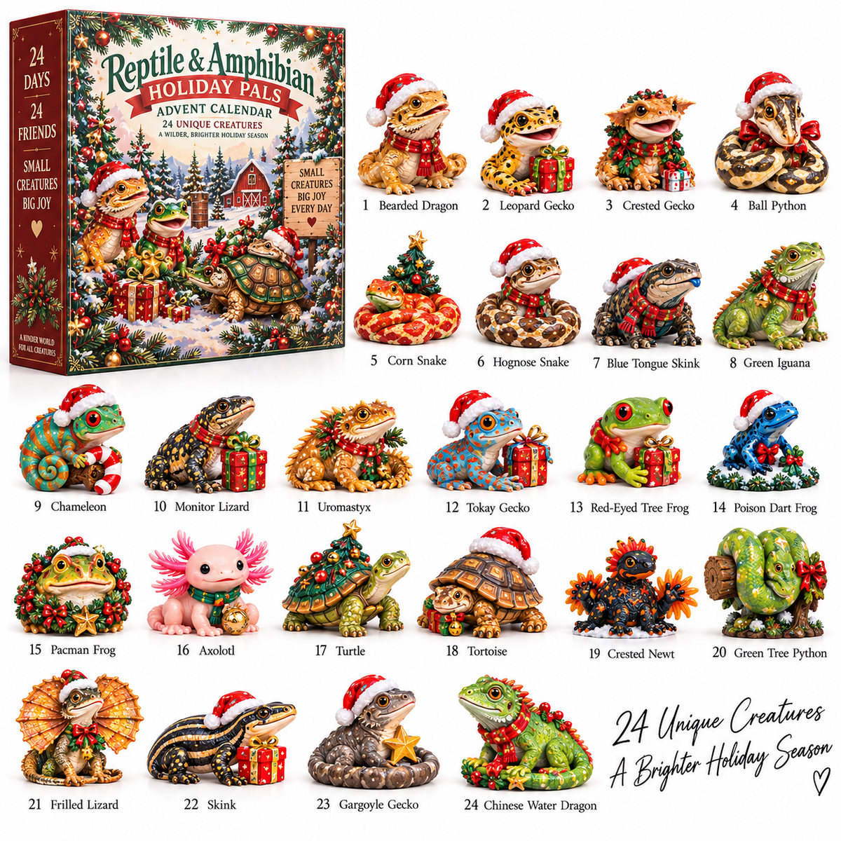 🦎🐍🐢Small Creatures, Big Christmas — 24 Reptile & Amphibian Holiday Pals