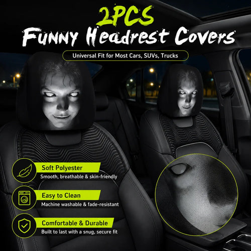 🔥Halloween Scary Face Car Headrest Covers (2-Pack) 🚗