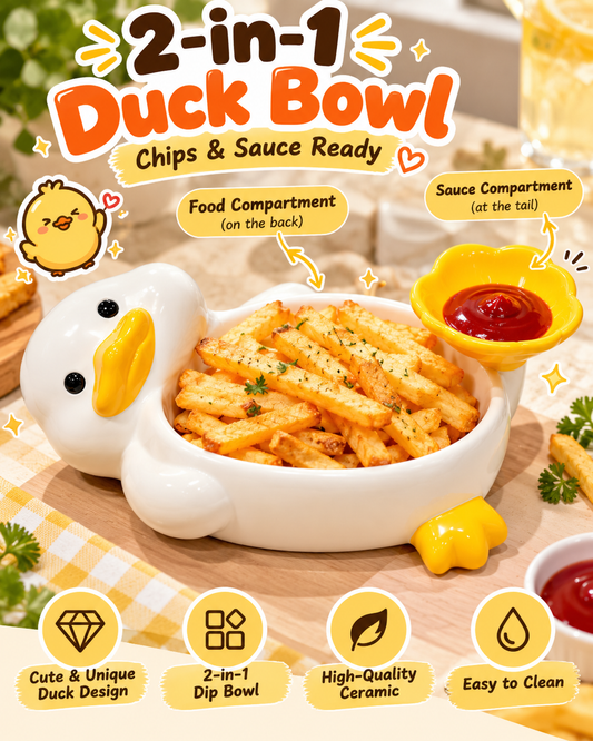 🐤✨ 2-in-1 Cute Duck Snack & Dip Bowl – Multi-Purpose Dish