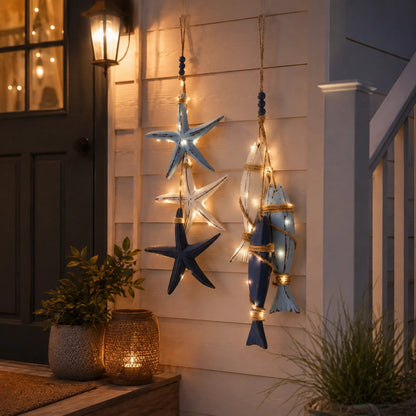 Coastal Wooden Hanging Wall Decor with LED Lights