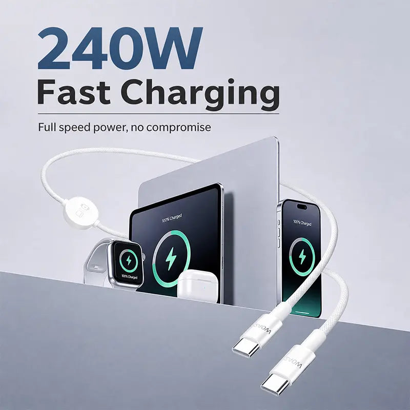 240W 3-in-1 USB-C Travel Charger with Magnetic Watch Charger & 5FT Cable