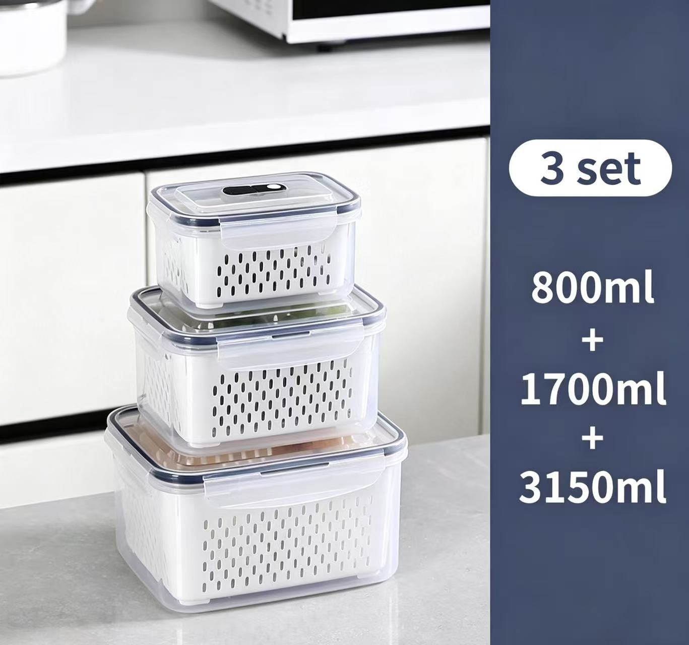 Fridge Organizers and Storage - Stackable Fruit Storage Containers for Fridge with Removable Colander, BPA-Free Food Storage Container for Salad Berry Lettuce Vegetables Meat Keeper Fresh
