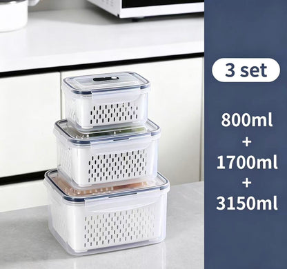 Fridge Organizers and Storage - Stackable Fruit Storage Containers for Fridge with Removable Colander, BPA-Free Food Storage Container for Salad Berry Lettuce Vegetables Meat Keeper Fresh