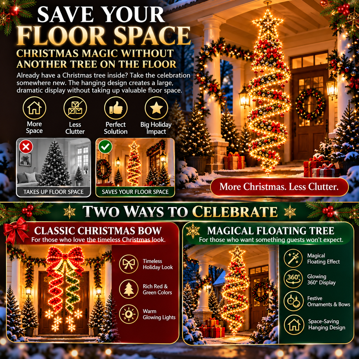 🎀✨Giant Lighted Christmas Bow Hanging Decoration