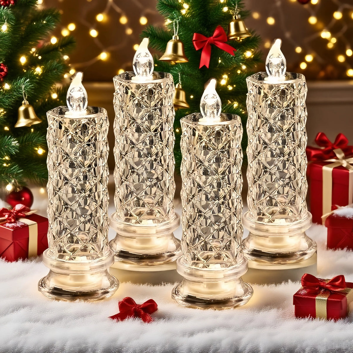 4-Piece LED Candle Lights with Rose Pattern – Elegant Ambient Lighting Effect