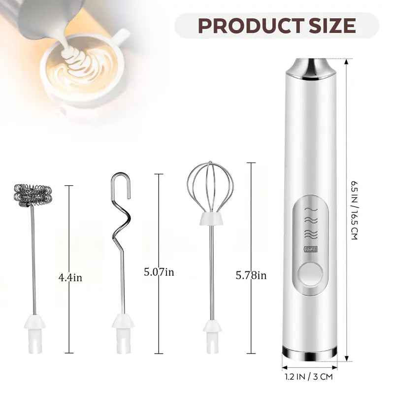Rechargeable Milk Frother Handheld with 3 Heads 3 Speeds