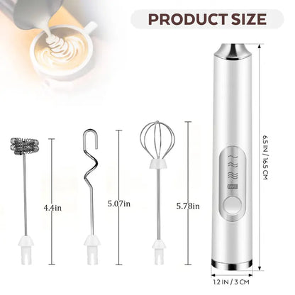 Rechargeable Milk Frother Handheld with 3 Heads 3 Speeds