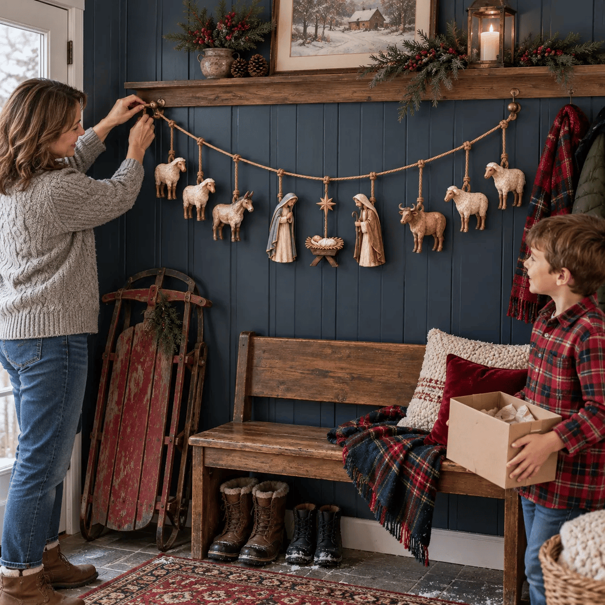 Handcrafted Wooden Nativity Garland