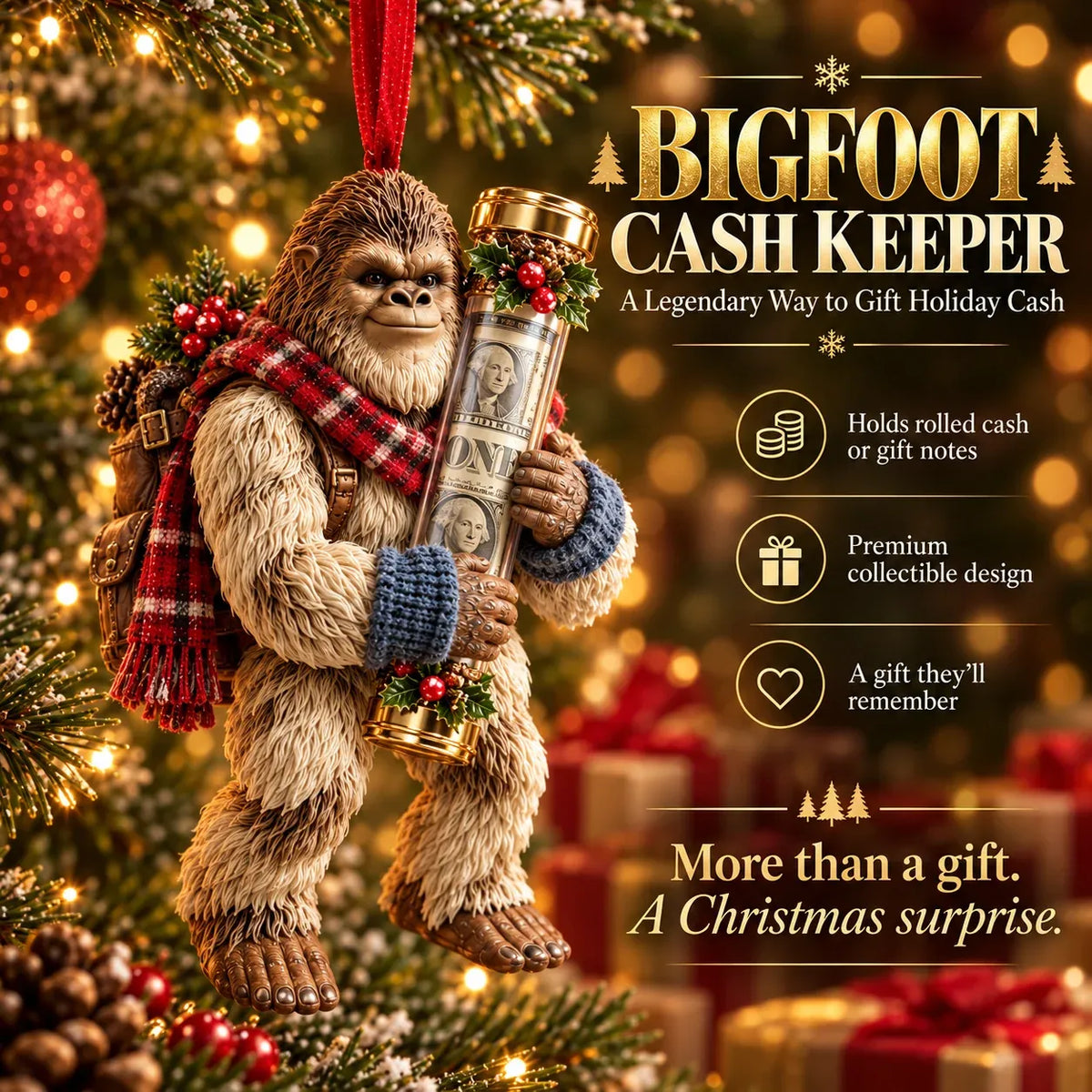 ⏰ LAST DAY SALE 49% OFF! 🎄👣 3D Bigfoot Christmas Cash Gift Ornament – Holiday Money Holder Keepsake ✨