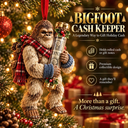 ⏰ LAST DAY SALE 49% OFF! 🎄👣 3D Bigfoot Christmas Cash Gift Ornament – Holiday Money Holder Keepsake ✨