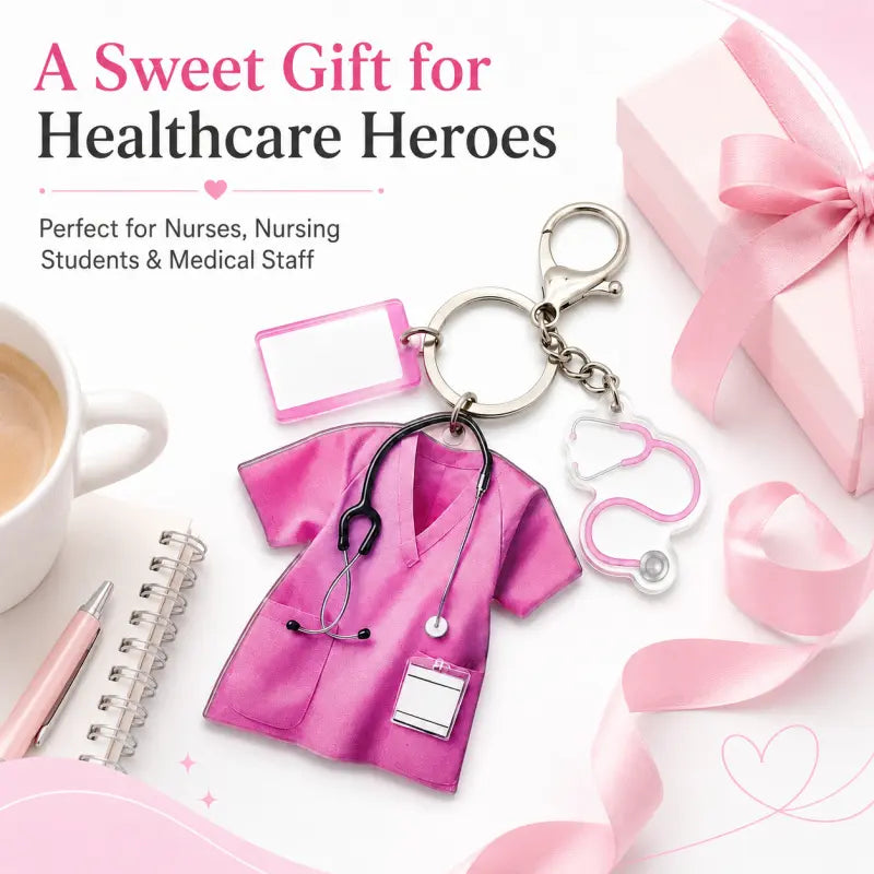 Personalized Nurse Scrub Acrylic Keychain with Stethoscope Charm