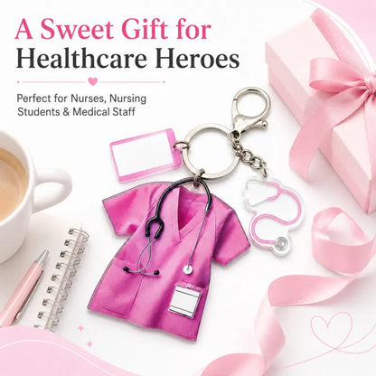 Personalized Nurse Scrub Acrylic Keychain with Stethoscope Charm