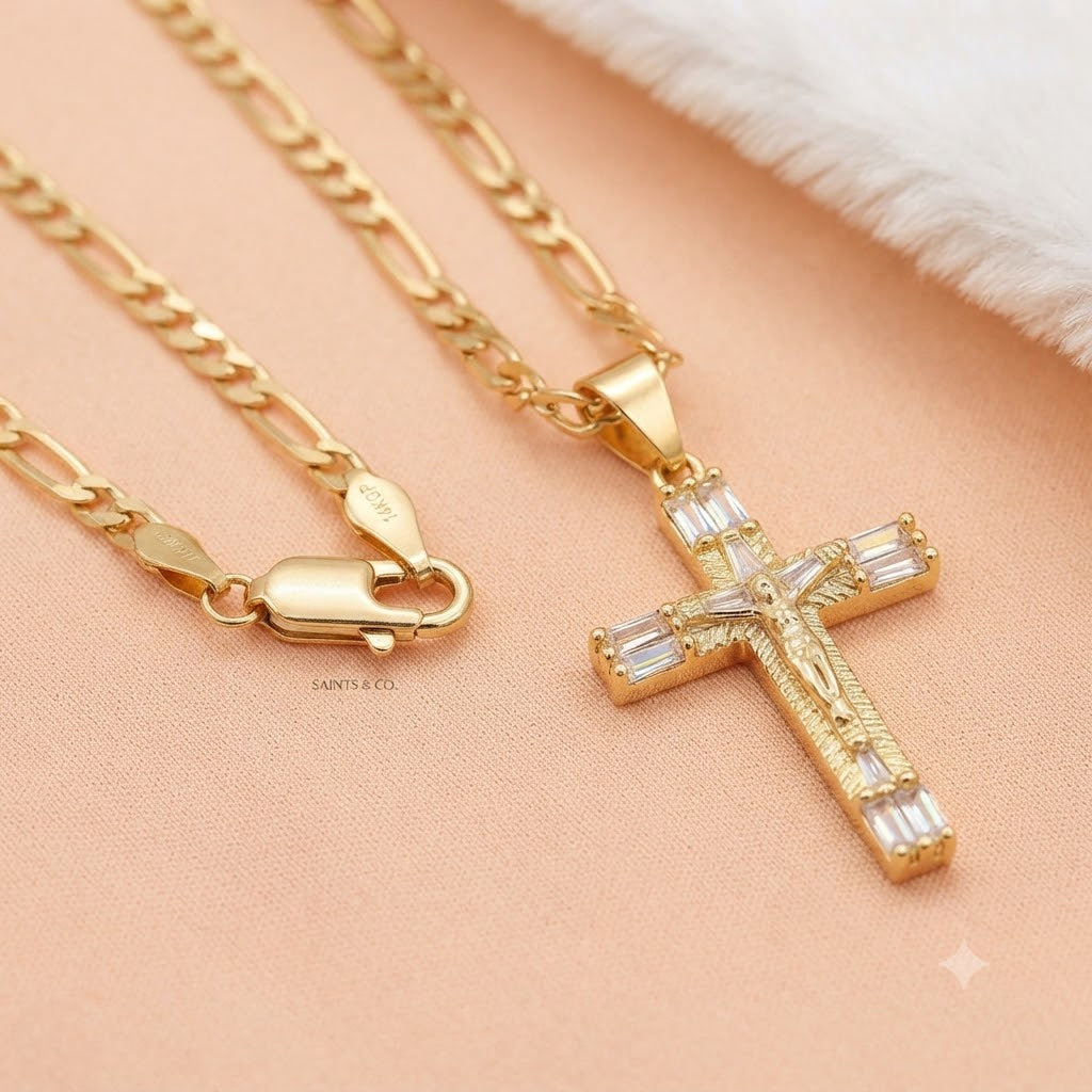 14K Gold Plated Jesus Crucifix Pendant Necklace