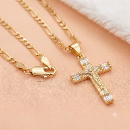 14K Gold Plated Jesus Crucifix Pendant Necklace