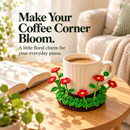 🌸 Crochet Flower Garden Coaster – A Little Garden for Your Coffee Cup