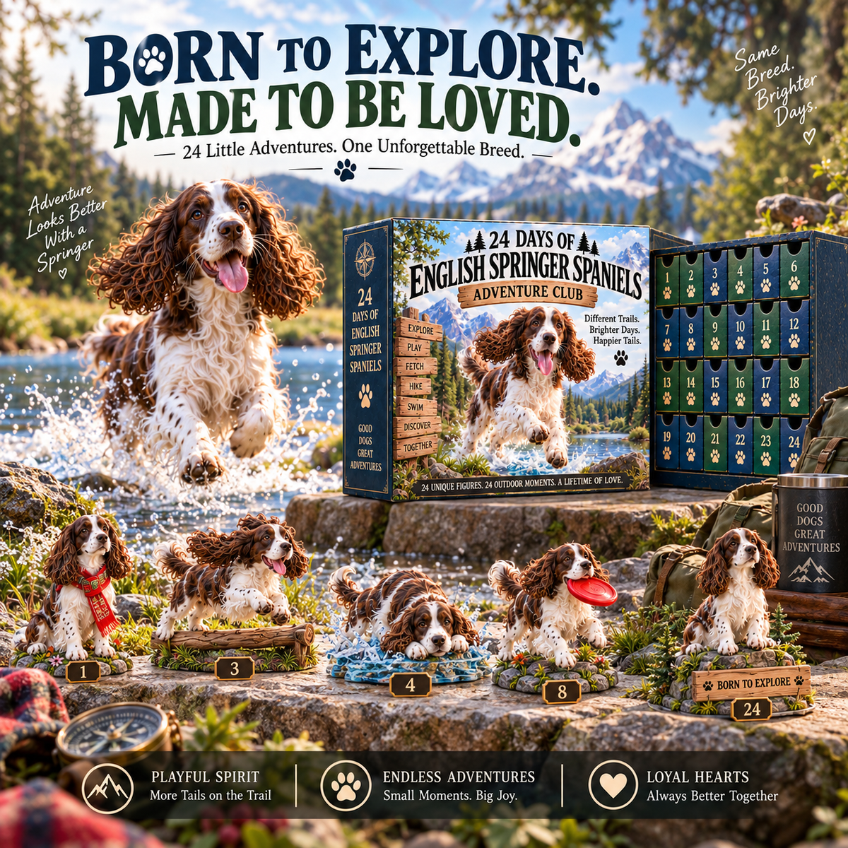 🐕🐾24 Days of English Springer Spaniel Adventures –24 Unique Collectible Dog Figurines