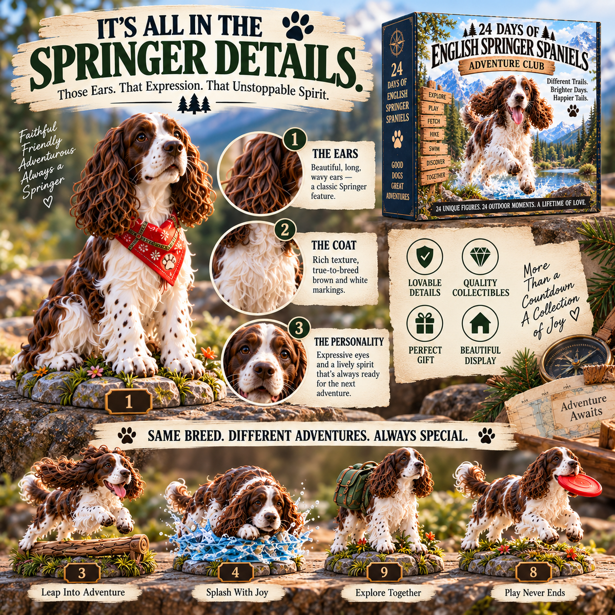 🐕🐾24 Days of English Springer Spaniel Adventures –24 Unique Collectible Dog Figurines