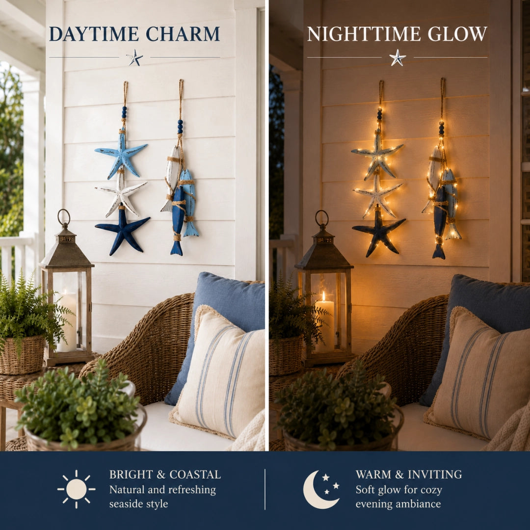 Coastal Wooden Hanging Wall Decor with LED Lights