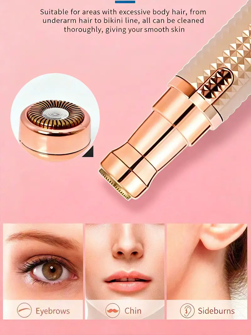 Rechargeable 3-in-1 Facial Hair Trimmer for Women, Precision Eyebrow Shaper & Painless Face Shaver for Lips and Peach Fuzz