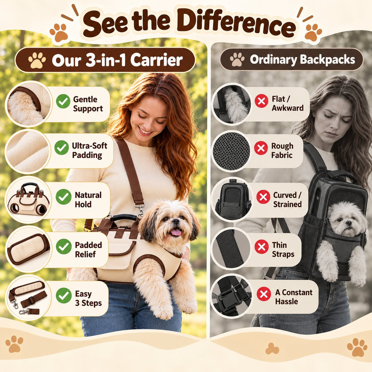 🐾 Hands-Free Pet Sling & Harness Carrier