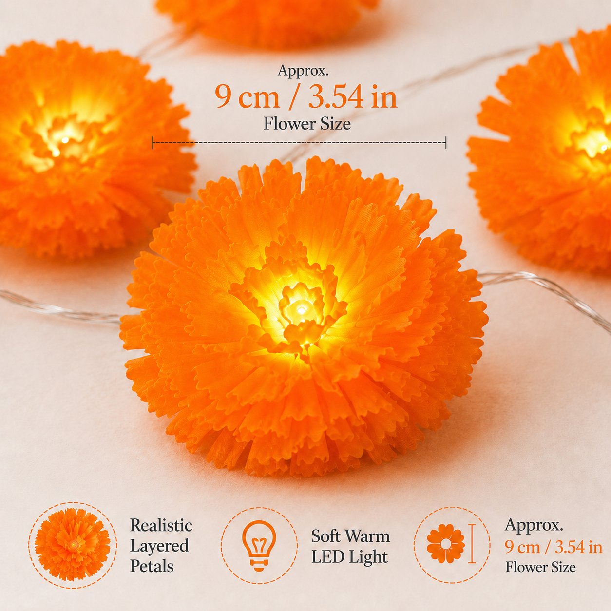 🎃🌼 Halloween Marigold LED Fairy String Lights