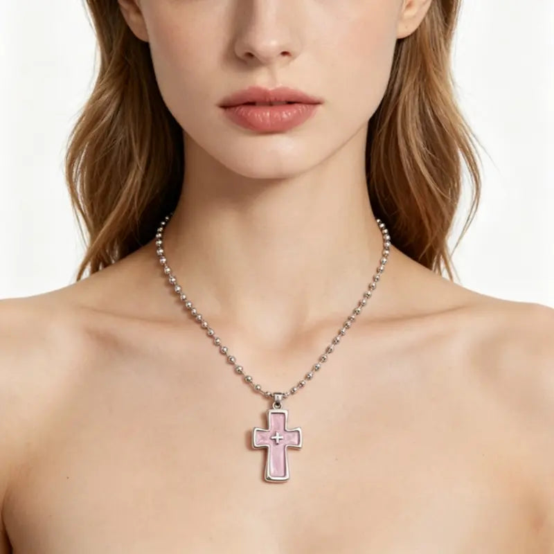 Pink Cross Charm Adjustable Cuff Bangle