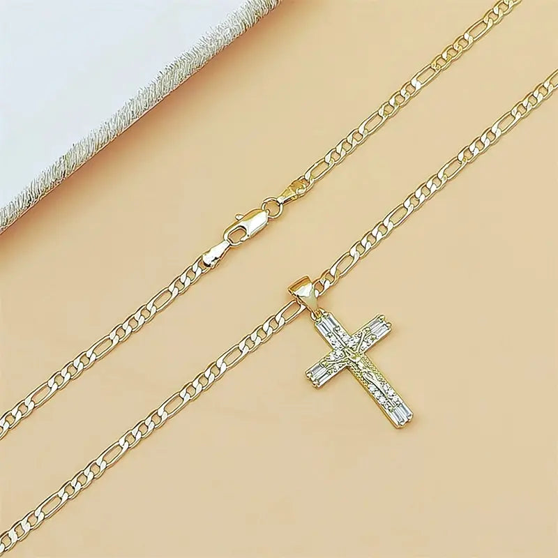 14K Gold Plated Jesus Crucifix Pendant Necklace