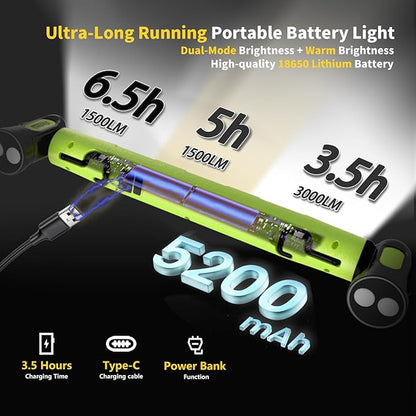 Father's Day Gift-Under-Hood Work Light Bar — 3000-Lumen Magnetic LED Light Strip with Hooks, 5200mAh Cordless Rechargeable Hood Light