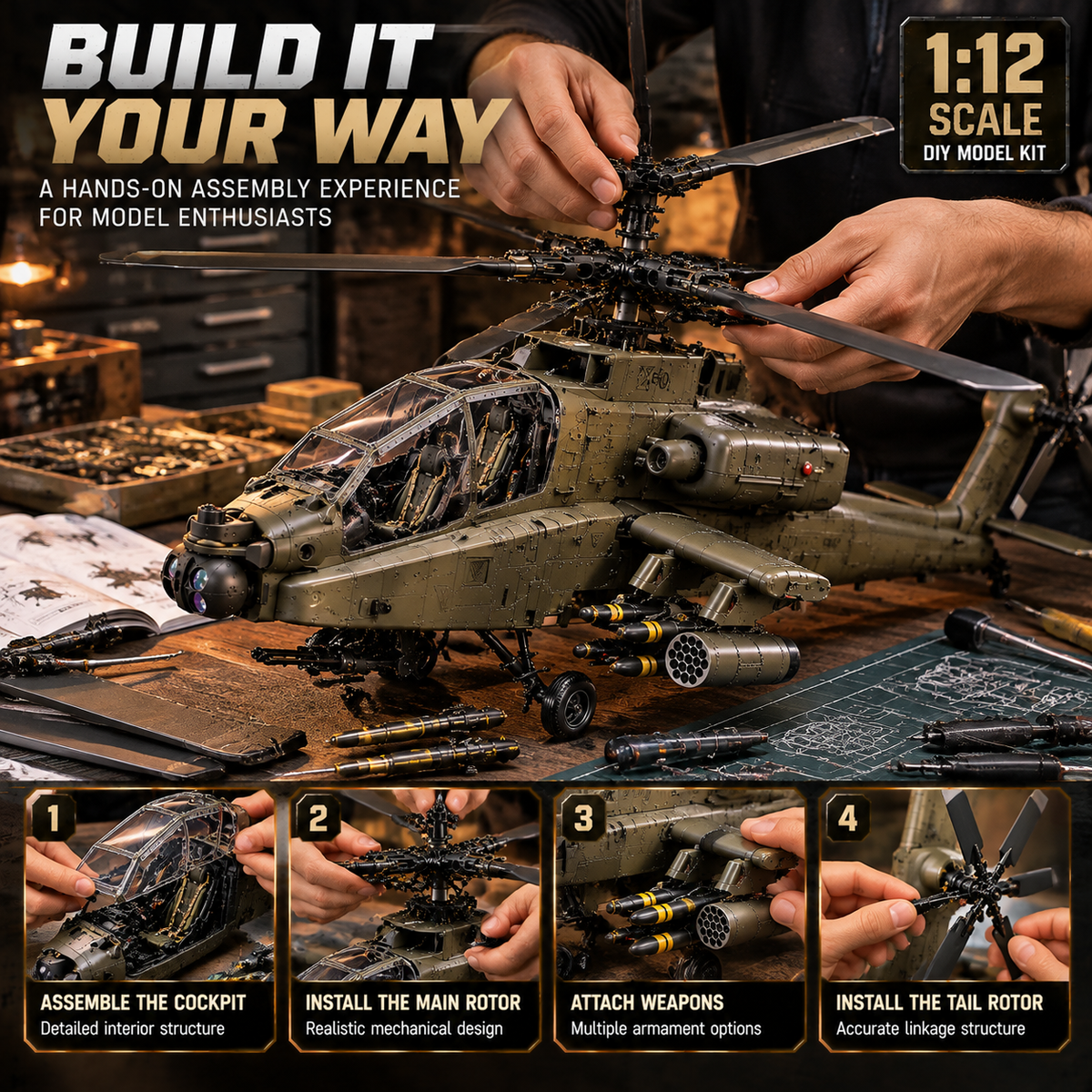 🔥LAST DAY 49% OFF🚁Apache Attack Helicopter Model Kit – Build Your Own Military Aviation Legend
