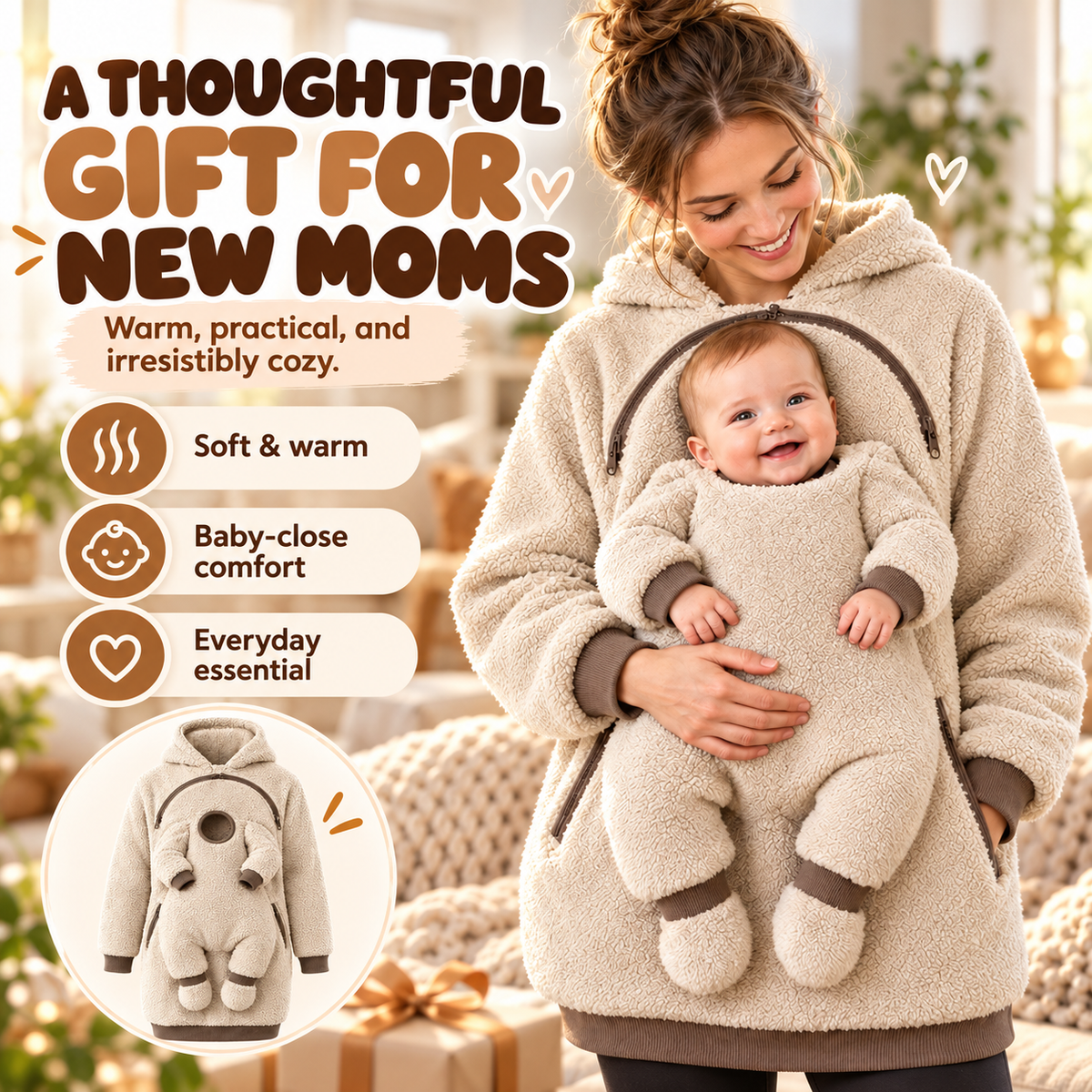 🧸 mom-baby-plush-hoodie-Cozy Baby Carry Hoodie – Soft Sherpa Warmth for Mom & Baby