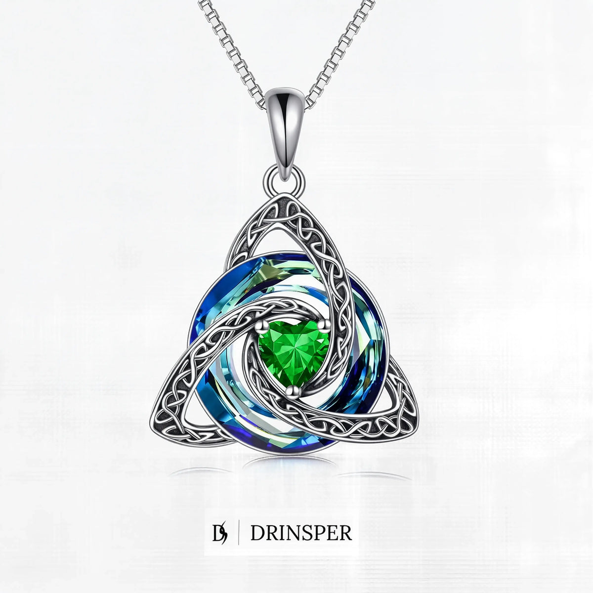Birthstone Celtic Trinity Knot Necklace – Silver-Plated Crystal Pendant Jewelry