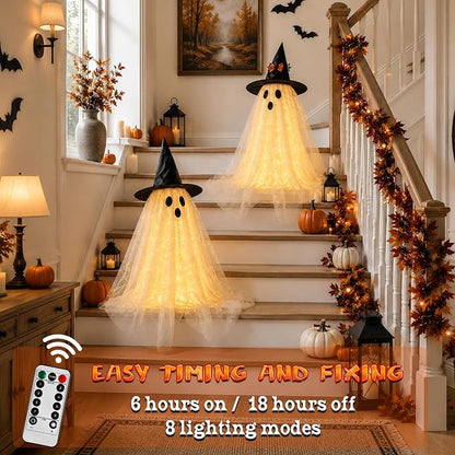 2PCS Halloween Ghost Lights with Remote